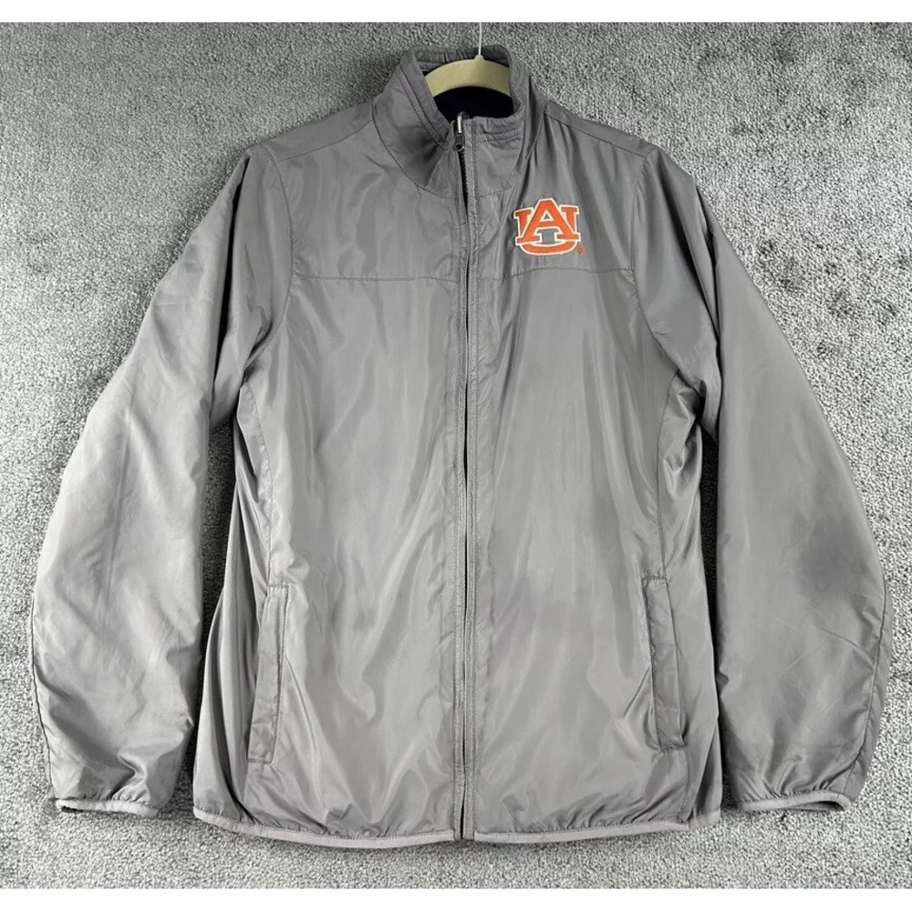 Auburn Tigers NCAA Reversible Full Zip Jacket Grey Windbreaker Navy Fleece Small
